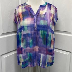 CJ Banks Multicolored V-Neck Sheer Blouse